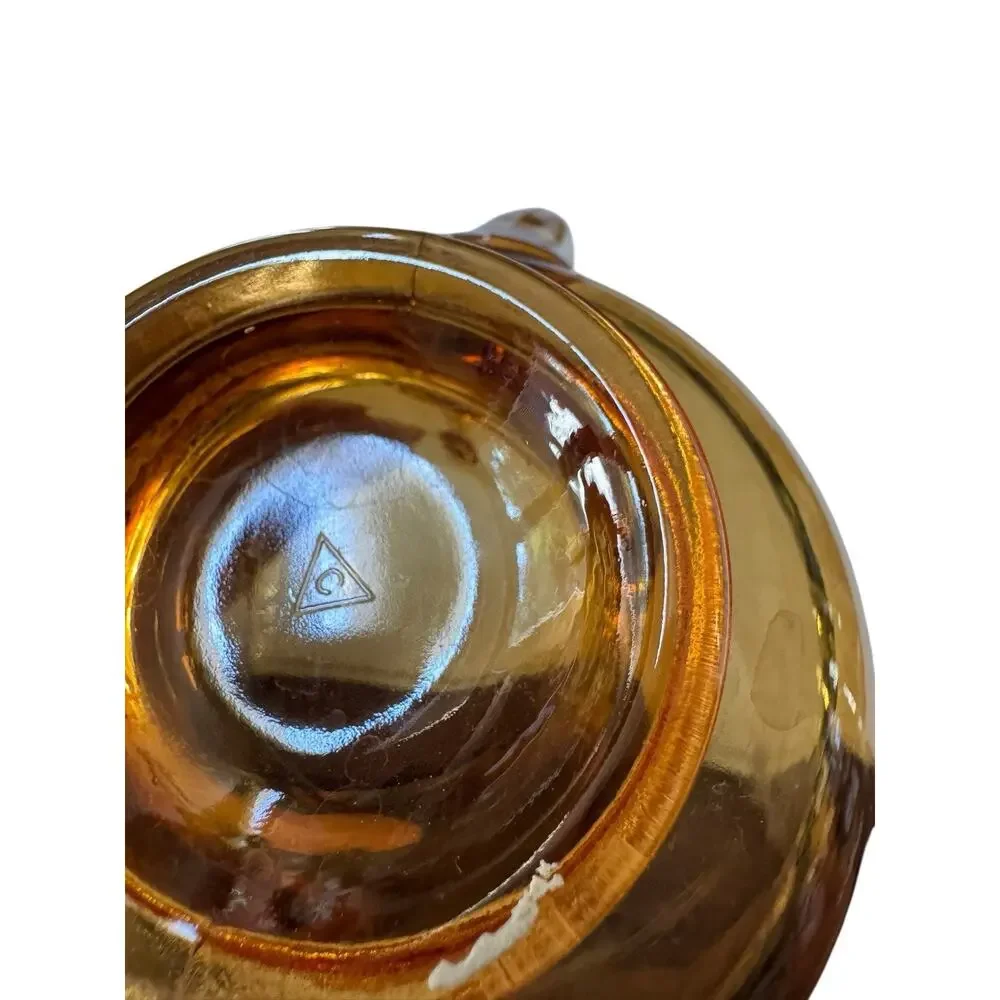 Vintage Cambridge Amber Glass Creamer & Saucer Set Elegant‎ Triangle C Mark